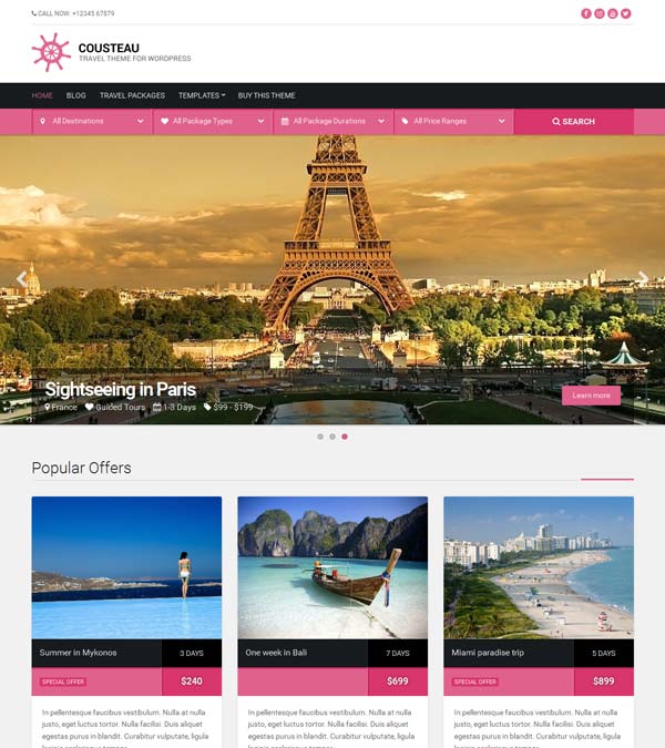 Download Cousteau Travel WordPress Theme