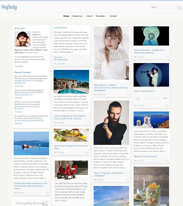 Download Pinfinity Pinterest Style WordPress Theme