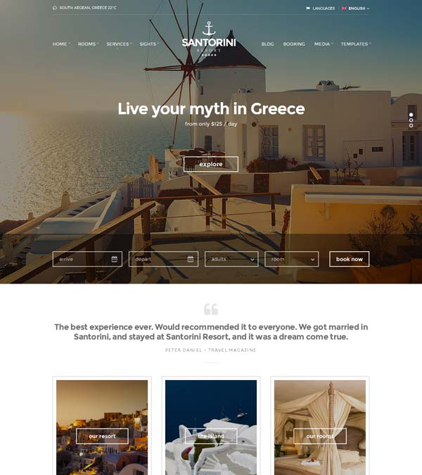 Download Santorini Resort WordPress Theme