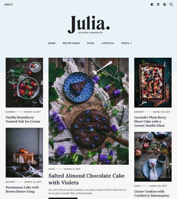 Julia Food Blog WordPress Theme