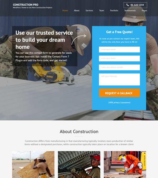 Download Construction Landing Page Pro WP Theme