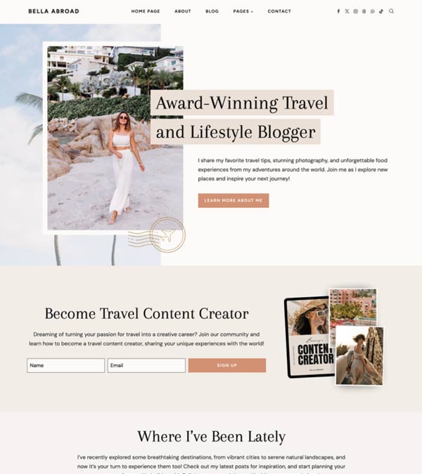 Bella Travel Blog Kadence Theme